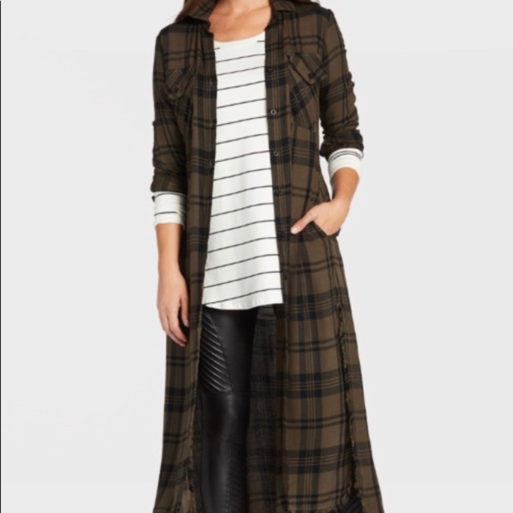 Cloth & Stone Duster Cardigan, Size XS, Army Green & Black